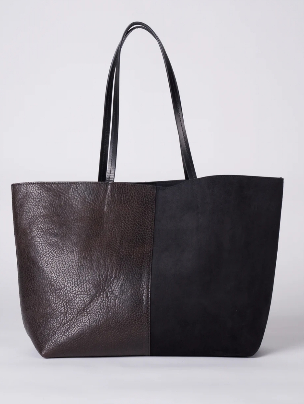B May Leather Suede Tote Bag Shoulder Bag Two Tone Textured Designer Brown Purse - Picture 2 of 16